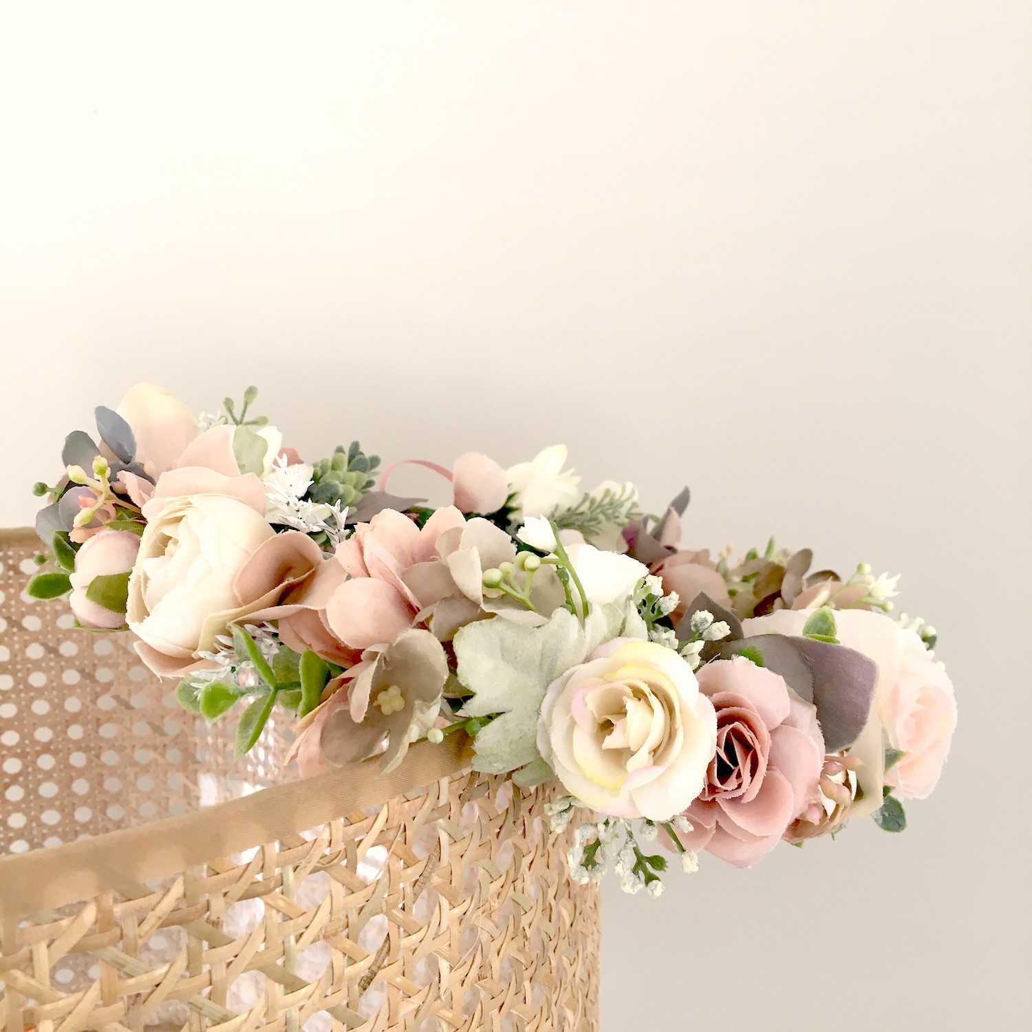 blush sage floral crown wedding