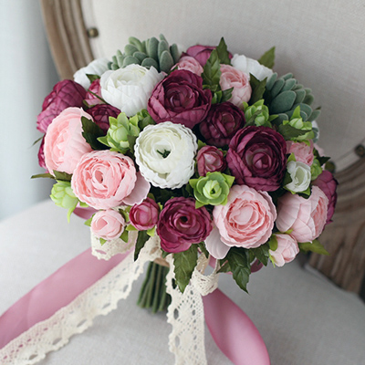 bridal pink fake flower bouquet real