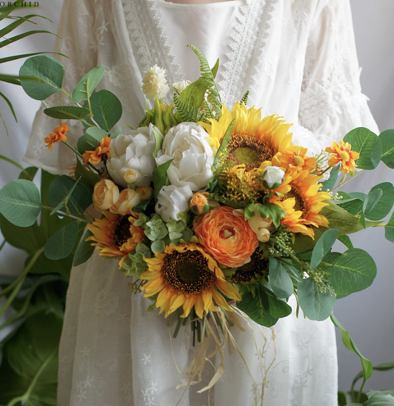 sunflower silk flower fake bouquet