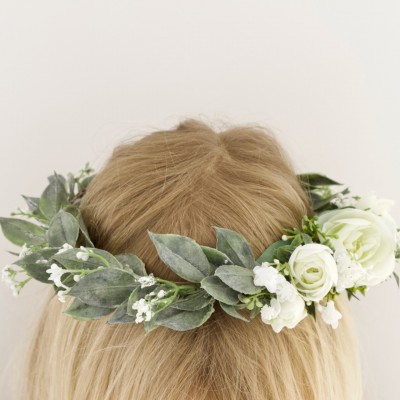 bride white rose greenery flower crown