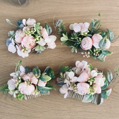 bridal hair comb pink flowers